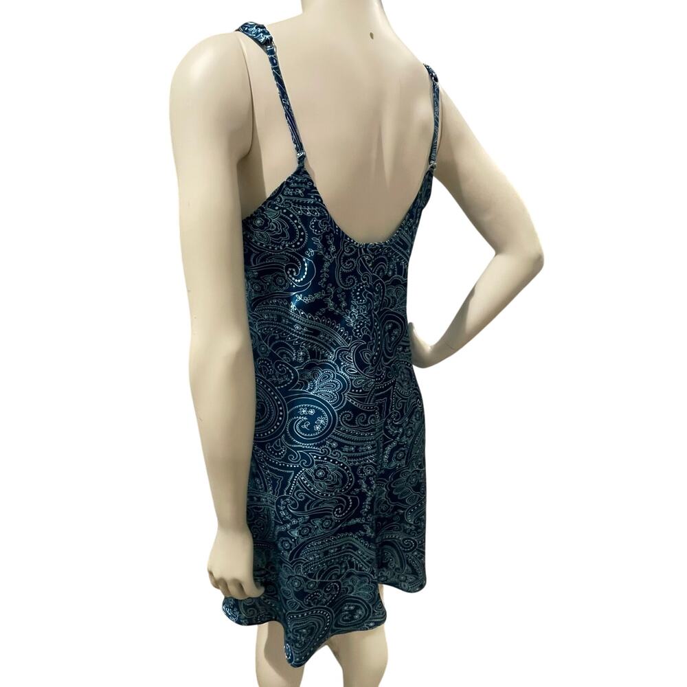 Morgan Taylor Blue Paisley Floral Nightgown Slip Dress M Side Slit Adjustable - Picture 11 of 16